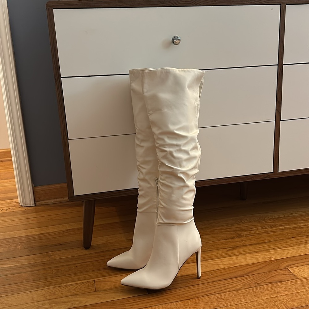 Chic White High Heel Boots - Picture 1 of 11